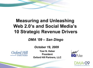 Yosi N. Heber President Oxford Hill Partners, LLC October 19, 2009 Measuring and Unleashing  Web 2.0’s and Social Media’s  10 Strategic Revenue Drivers DMA ’09 – San Diego 