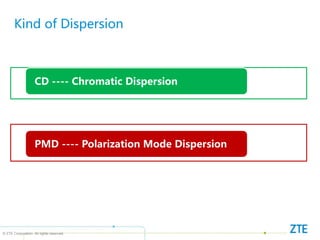 © ZTE Corporation. All rights reserved
Kind of Dispersion
CD ---- Chromatic Dispersion
PMD ---- Polarization Mode Dispersion
 