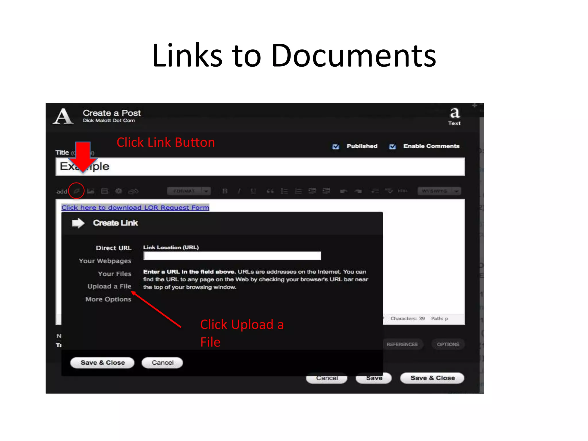 Links to DocumentsClick Link ButtonClick Upload a File