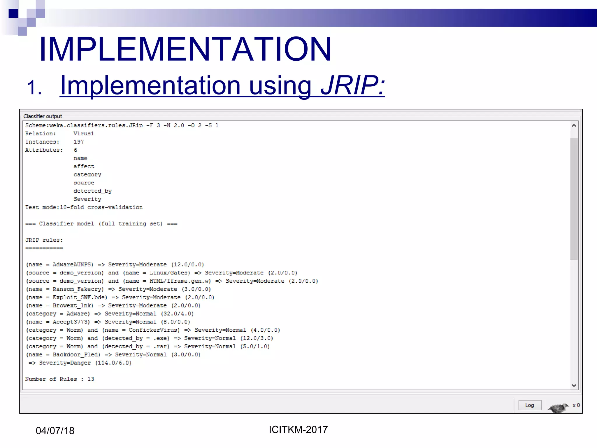 DETECTION OF MALICIOUS EXECUTABLES USING RULE BASED CLASSIFICATION ...