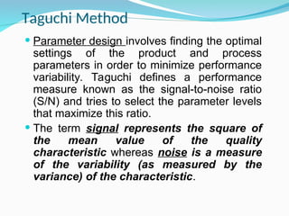 Taguchi Method Analysis Comprehensive Overview of Taguchi Loss Function and Quality Engineering ...