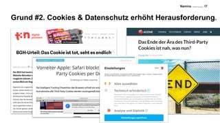 Namics. A Merkle Company
Grund #2. Cookies & Datenschutz erhöht Herausforderung.
17
 