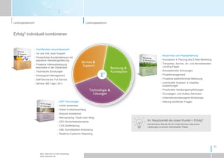 23LeistungsspektrumLeistungsübersicht  Erfolg3 individuell kombinieren:: Hochflexibel und professionell:: 1st und 2nd Level Support:: Persönlicher Kundenbetreuer mit  operativer Marketingerfahrung:: Proaktive Intensivbetreuung besonders in der Startphase :: Technische Schulungen:: Kampagnen-Management:: Self-Service bis Full-Service:: Service 365 Tage / 24 h:: Know-How und Praxiserfahrung:: Konzeption & Planung des E-Mail-Marketing:: Templates, Banner, An- und Abmeldeseiten, Landing Pages:: Konzeptionelle Schulungen:: Projektmanagement:: Proaktive weiterführende Betreuung:: Individuelle Analysen & Usability-Auswertungen :: Praxisnahe Handlungsempfehlungen:: Grundlagen- und Aufbau-Seminare :: Unternehmensbezogene Workshops:: Klärung rechtlicher Fragen:: ASP-Technologie:: Intuitiv bedienbar:: Hoher Funktionsumfang:: Modular erweiterbar:: Mehrsprachig / Multi-User-fähig:: DDV-Sicherheitsstandards:: CSA-Zertifizierung:: XML-Schnittstellen-Anbindung:: Realtime-Customer-ReportingIhr Hauptvorteil als unser Kunde = Erfolg3Kombinieren Sie die für Ihr Unternehmen relevanten Leistungen zu einem individuellen Paket.