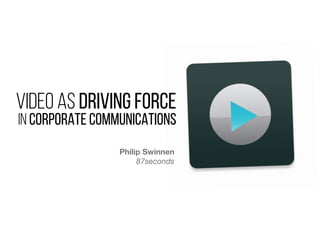 VIDEO AS DRIVING FORCE 
IN CORPORATE COMMUNICATIONS 
Philip Swinnen 
87seconds 
 