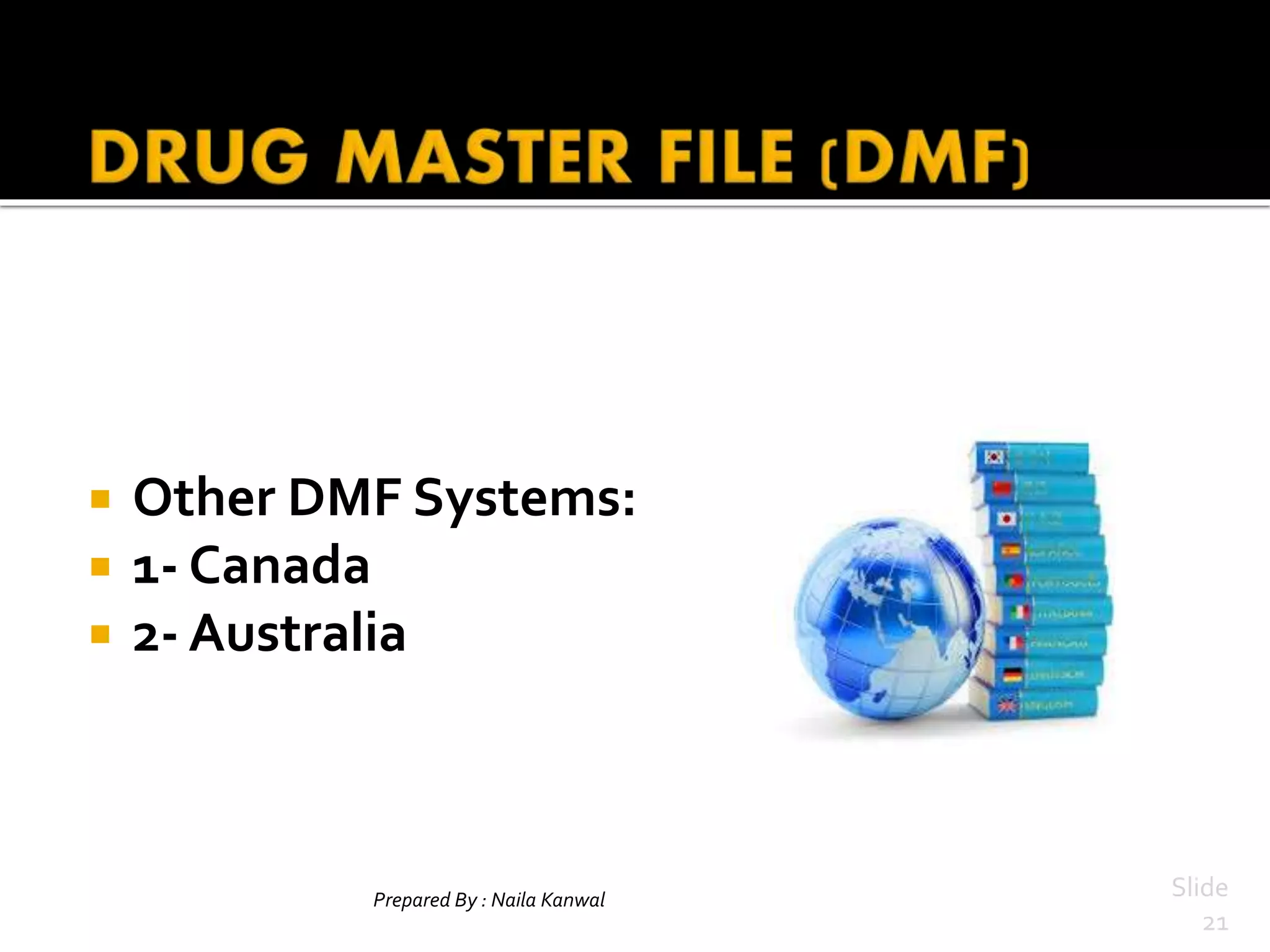 Prepared By : Naila Kanwal Slide
21
 Other DMF Systems:
 1- Canada
 2- Australia
 