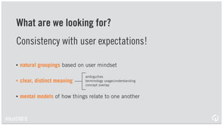 #IAatDMFB
Open and/or closed
!
OPEN = what things go together?
CLOSED = test your labels
HYBRID = test labels, allow user to customize
!
Ideally, Open THEN Closed
!
!
!
 