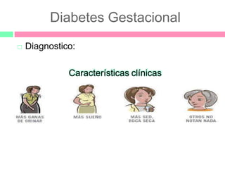  Diagnostico:
Características clínicas
Diabetes Gestacional
 