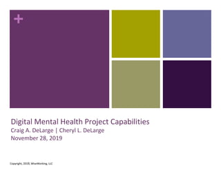 +
Digital Mental Health Project Capabilities
Craig A. DeLarge | Cheryl L. DeLarge
November 28, 2019
1
Copyright, 2019, WiseWorking, LLC
 