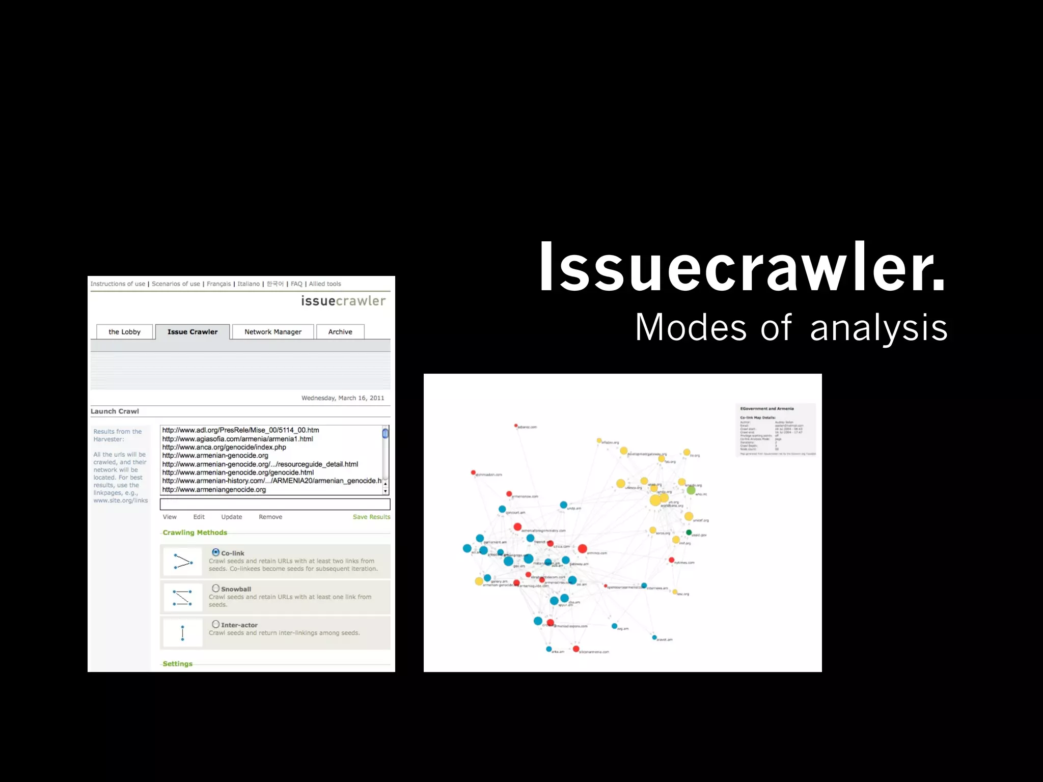 Issuecrawler.
   Modes of analysis
 