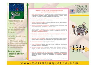 Cliquez pour modifier le style du
       Cliquez pour modifier le style du
               titre du masque
               titre du masque
Présentations et
        •• Cliquez pour modifier les styles du texte du
objectifs    Cliquez pour modifier les styles du texte du
Les portes d’entrée
            masque
             masque
en développement
durable
             ––Deuxième niveau
                   Deuxième niveau
        • Deuxième niveau
La boîte à méthodes
                   • •Troisième niveau
                       Troisième niveau
et outils Troisième niveau
        • globales – –Quatrième niveau
   Méthodes                Quatrième niveau
   Diagnostics et labels
        • QuatrièmeCinquième niveau
   Outils thématiques
                            » » niveau niveau
                                Cinquième
   Outils sectoriels
        • Cinquième niveau
Trouver son
chemin, chemin
faisant

                                                       7474
 