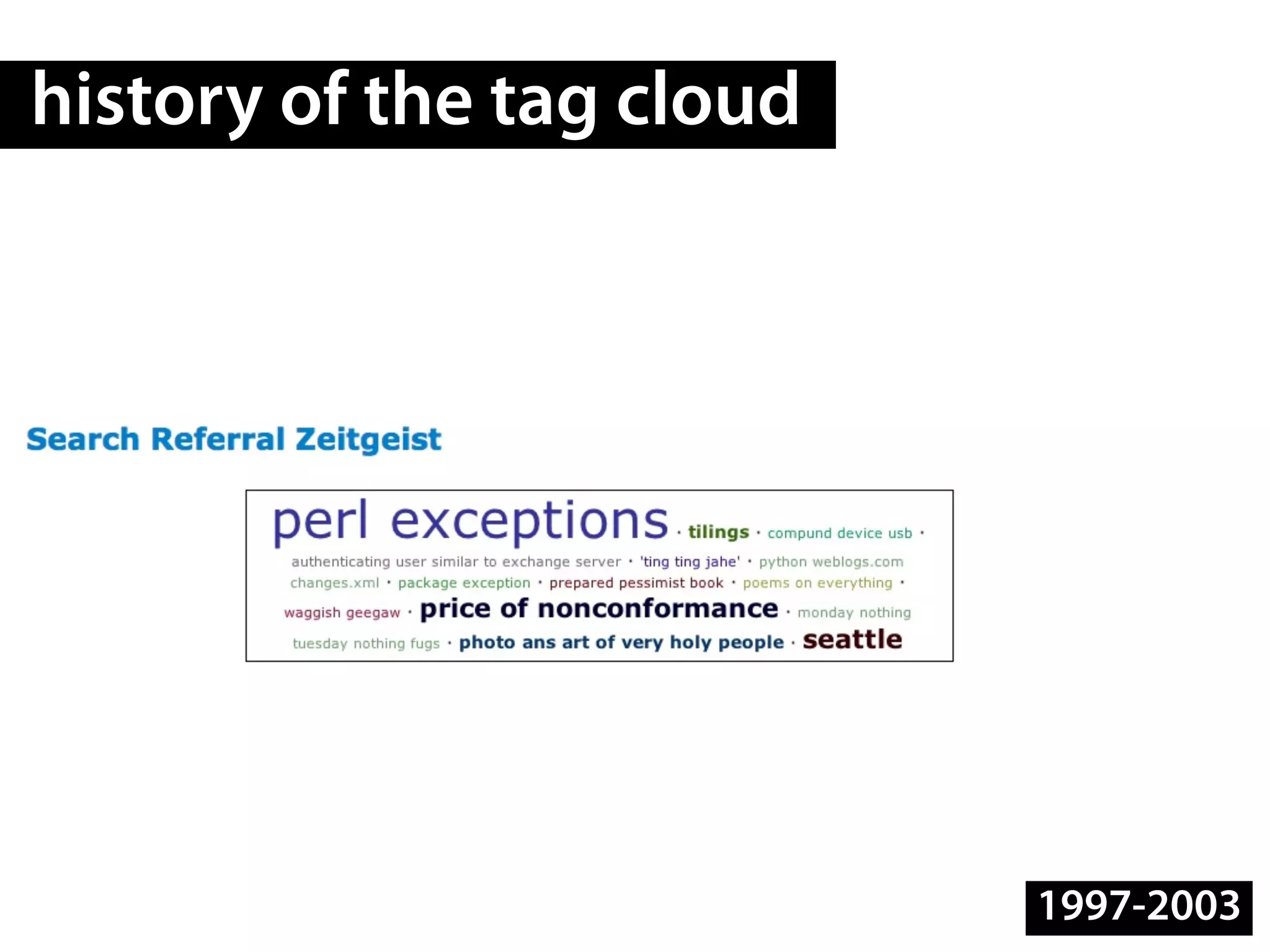 history of the tag cloud




                           1997-2003
 