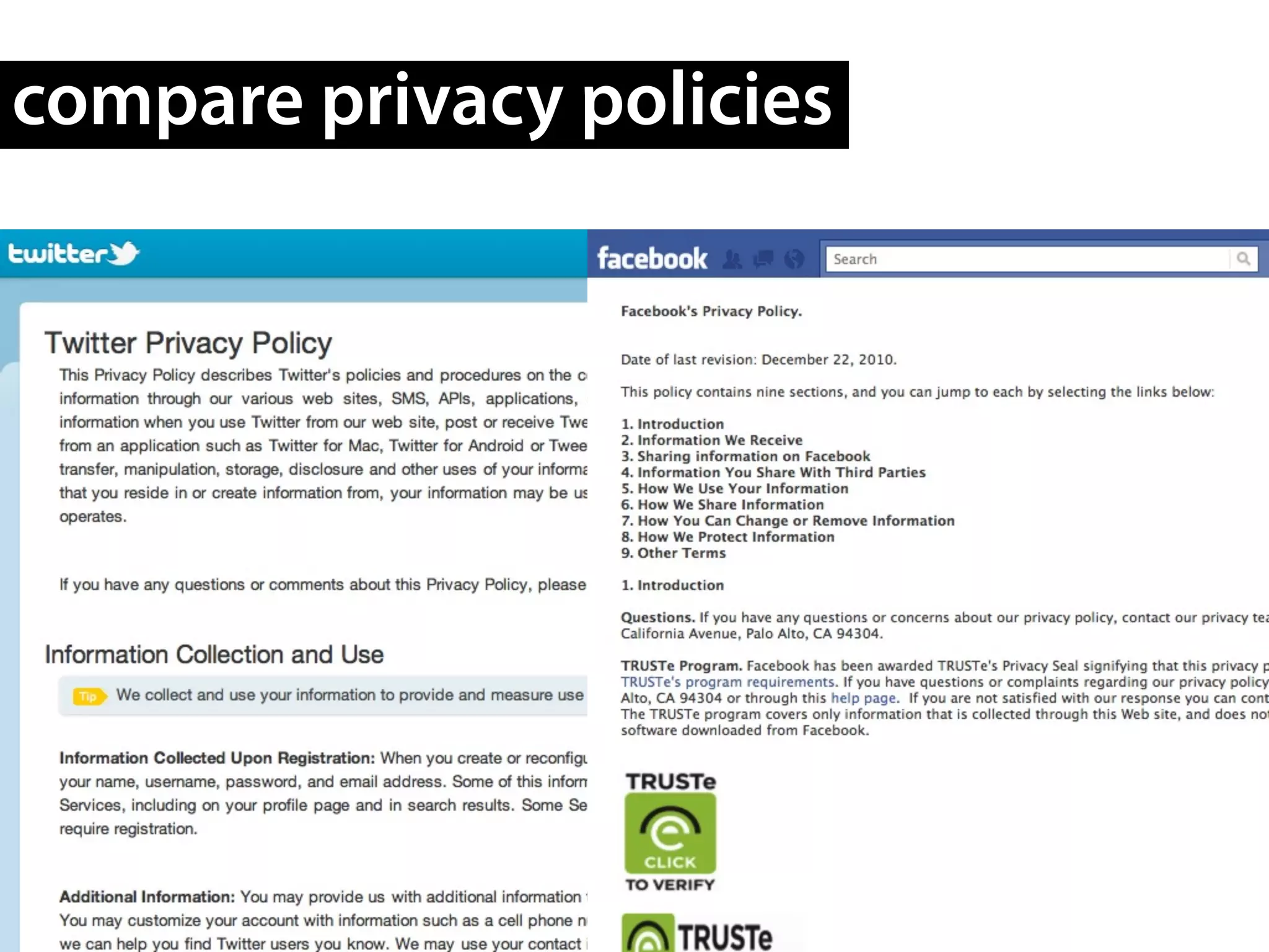 compare privacy policies
 