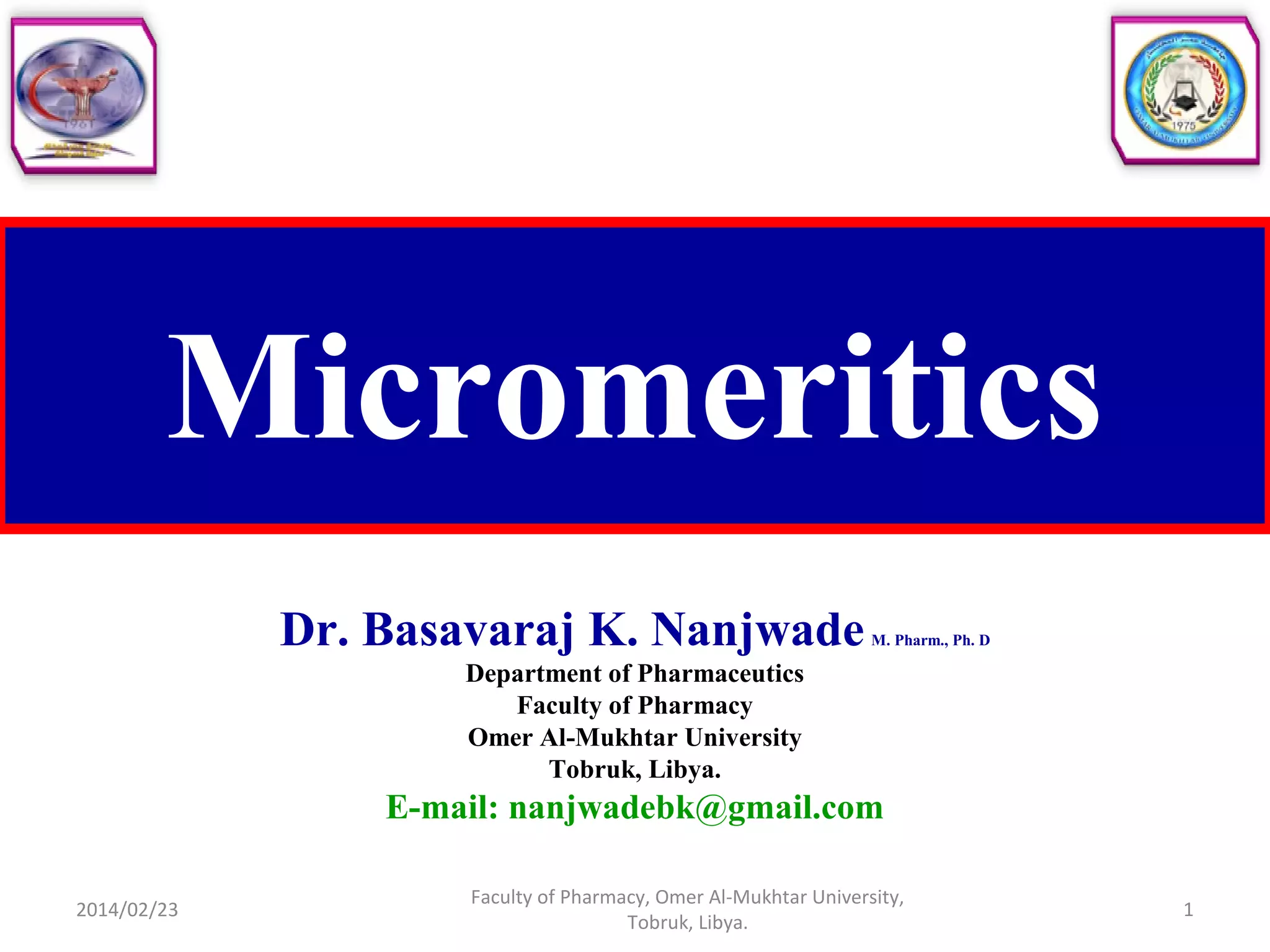 Micromeritics | PPT | Chemistry | Science