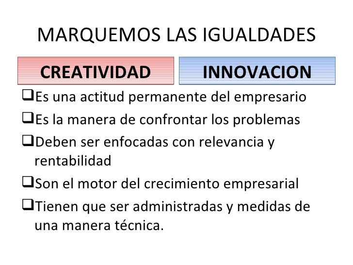 creatividad e innovacion La creatividad por si sola, es la capacidad que posee un individuo de crear e idear algo nuevo y original, mientras que la innovación por su lado, es el arte de. creatividad e innovacion La creatividad por si sola, es la capacidad que posee un individuo de crear e idear algo nuevo y original, mientras que la innovación por su lado, es el arte de.