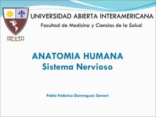 ANATOMIA HUMANA Sistema Nervioso Pablo Federico Dominguez Serrani UNIVERSIDAD ABIERTA INTERAMERICANA Facultad de Medicina y Ciencias de la Salud 