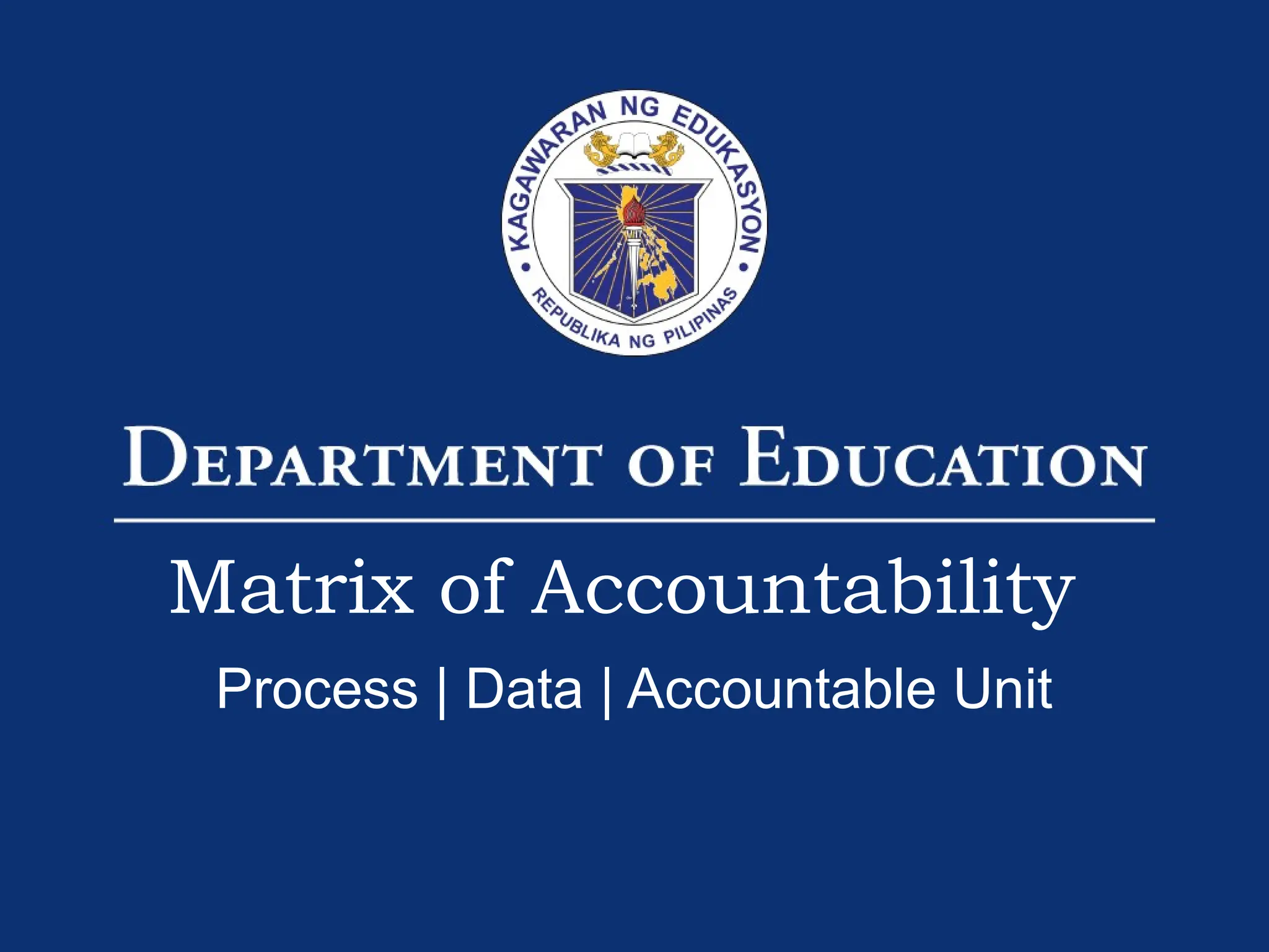 42
Matrix of Accountability
Process | Data | Accountable Unit
 