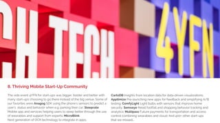 1. BIG DEVICE LAUNCHES,
LITTLE EXCITEMENT
Last year companies such as Wirecard and PayPal presented beacon-
based payment solutions. This year the biggest excitement was that
Visa and MasterCard are now driving ahead with mobility working with
the community on open standards.
Visa showed off how biometrics can be used for payments, announced
secure payments to the automotive industry and demonstrated
fashion wearables for payments in collaboration with Barclays and
Topshop. MasterCard’s big announcement was that they will accept
selfie photos (including a blink test) and fingerprints as alternative to
passwords or ID checks.
7. Mobile Payments Going Mainstream with Visa, MasterCard & Topshop
 