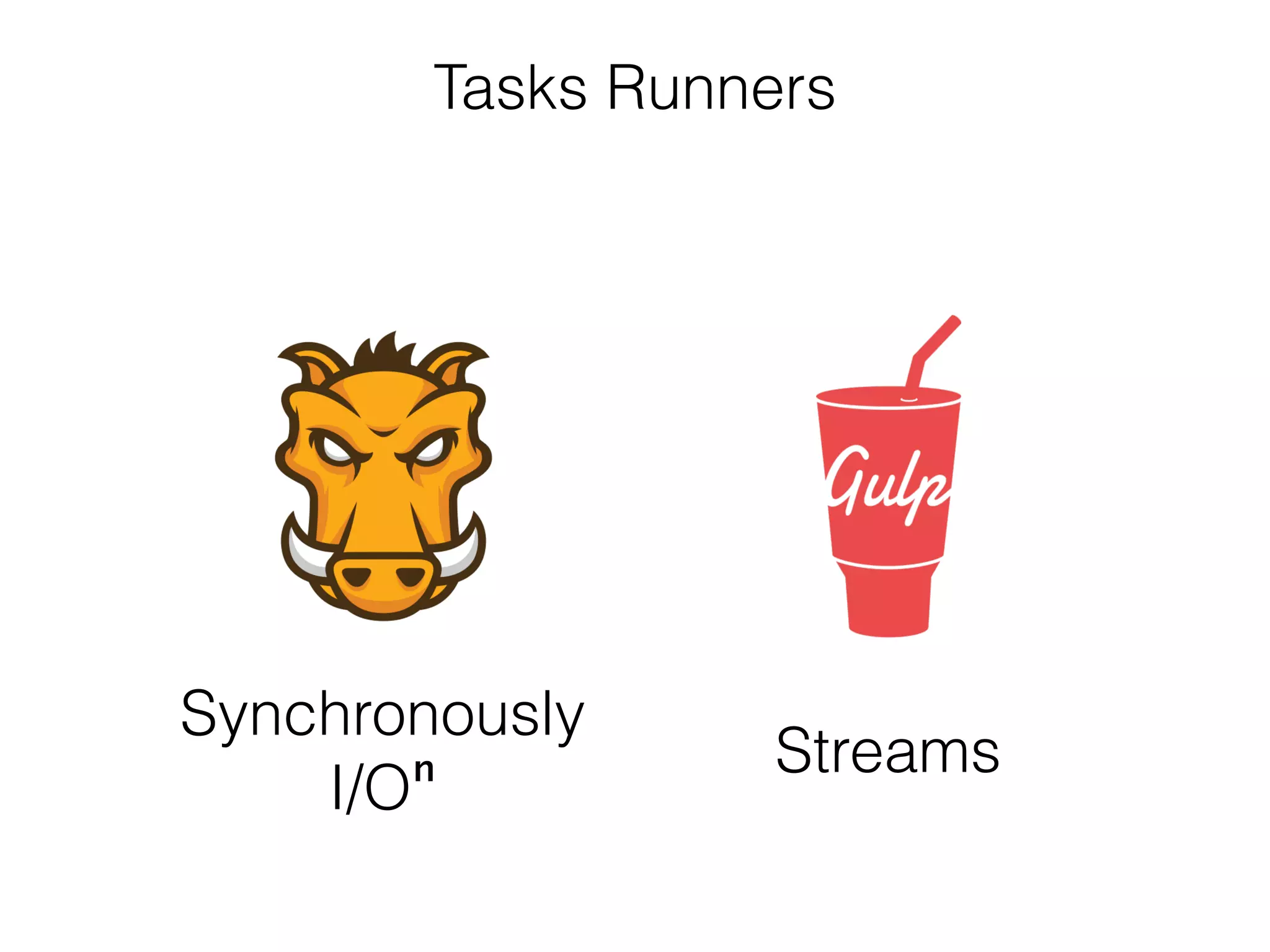 Tasks Runners
Synchronously
I/Oⁿ
Streams
 