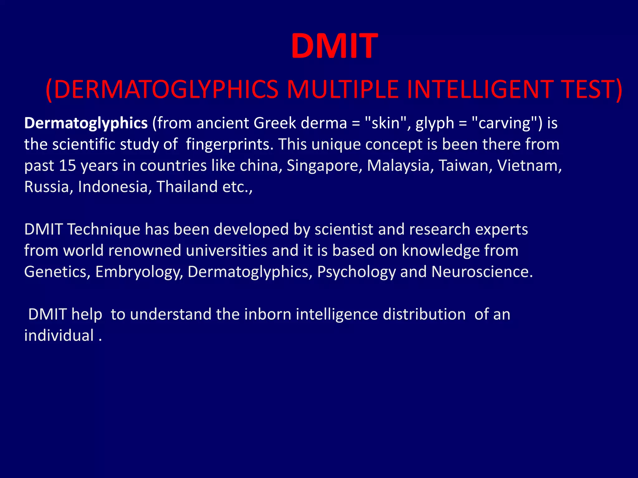 Dmit Test Images DMIT (Dermatoglyphics Multiple Intelligence Test) | PPTX