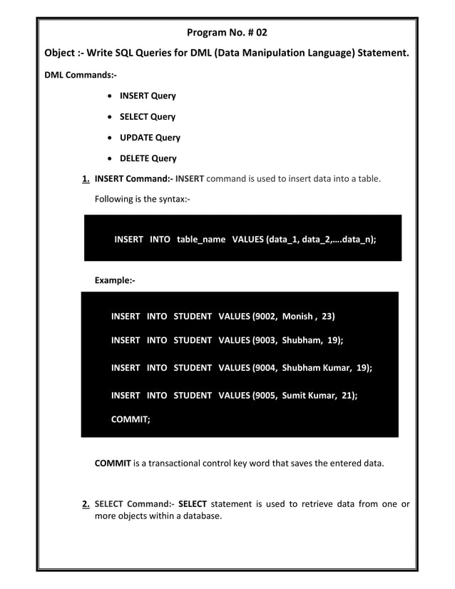 SQL Queries - DML Commands | PDF