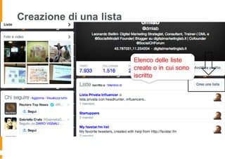 Creazione di una lista
Elenco delle liste
create o in cui sono
iscritto
 