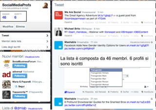 Esempio di una lista
La lista è composta da 46 membri. 6 profili si
sono iscritti
 