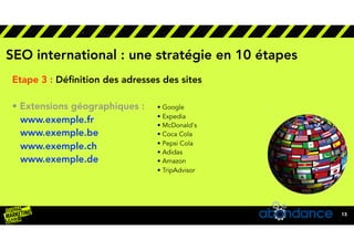 lorem ipsum5/27/20
13
SEO international : une stratégie en 10 étapes
Etape 3 : Déﬁnition des adresses des sites 
• Extensi...