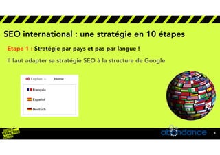 lorem ipsum5/27/20
6
SEO international : une stratégie en 10 étapes
Etape 1 : Stratégie par pays et pas par langue ! 
Il f...