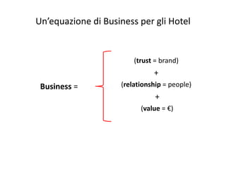 Un ’equazione di Business per gli Hotel <ul><li>( trust  = brand) </li></ul><ul><li>+  </li></ul><ul><li>( relationship  =...
