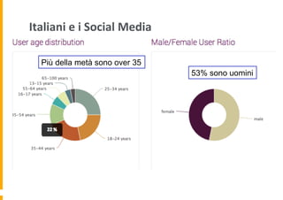 Italiani	
  e	
  i	
  Social	
  Media	
  
Più della metà sono over 35
53% sono uomini

 