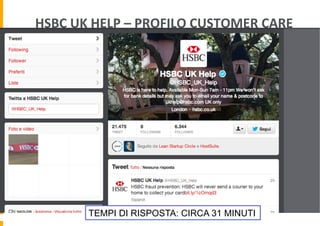 HSBC	
  UK	
  HELP	
  –	
  PROFILO	
  CUSTOMER	
  CARE	
  

TEMPI DI RISPOSTA: CIRCA 31 MINUTI

 