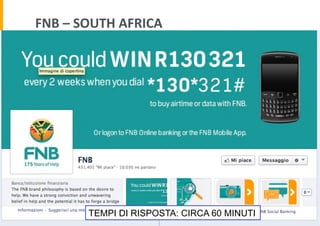 FNB	
  –	
  SOUTH	
  AFRICA	
  

TEMPI DI RISPOSTA: CIRCA 60 MINUTI

 