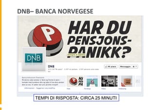 DNB–	
  BANCA	
  NORVEGESE	
  

TEMPI DI RISPOSTA: CIRCA 25 MINUTI

 