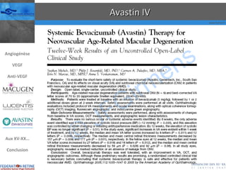 Avastin IV Angiogénèse VEGF Anti-VEGF Aux XV-XX… Conclusion 