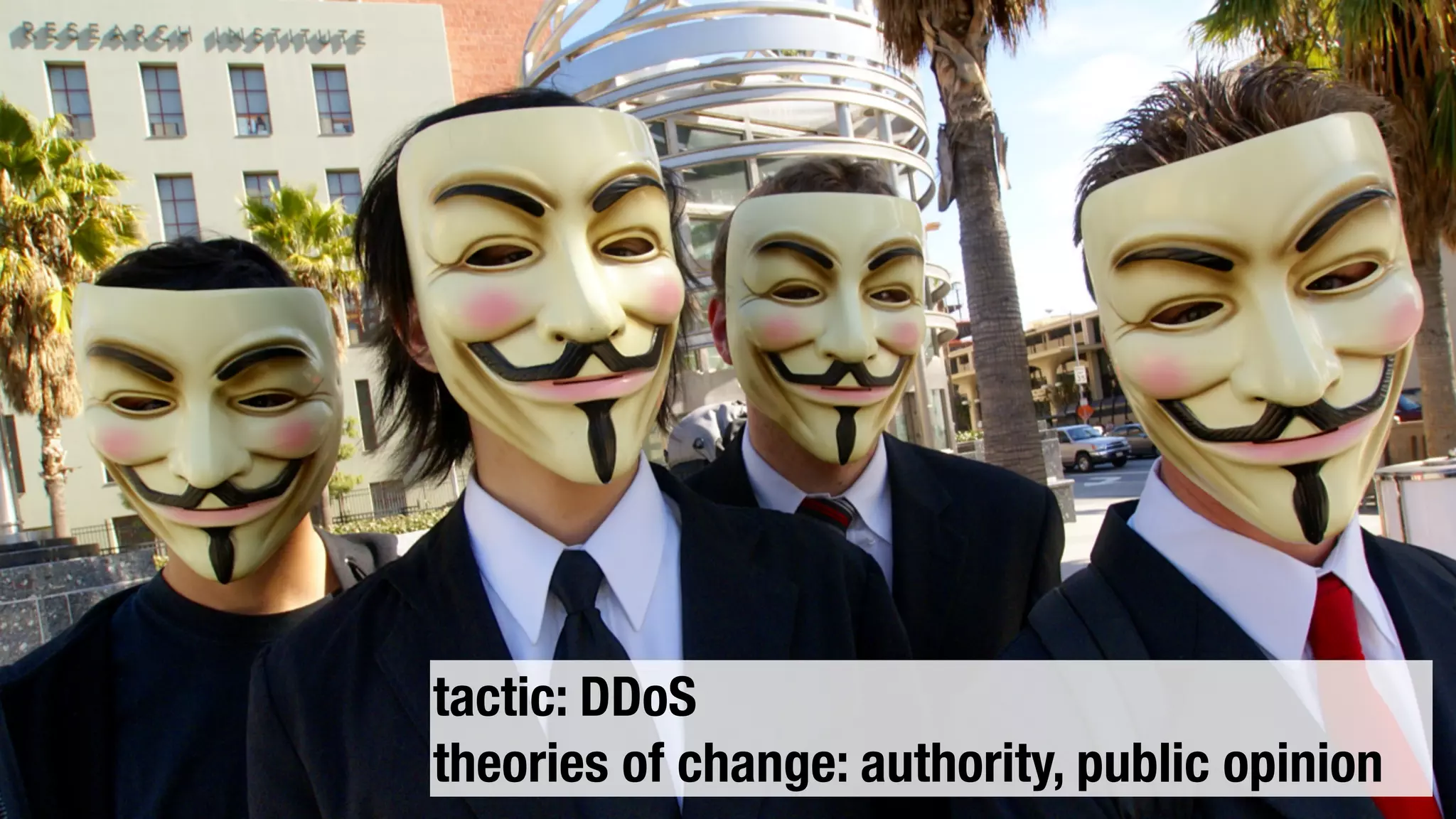 tactic: DDoS
theories of change: authority, public opinion
 