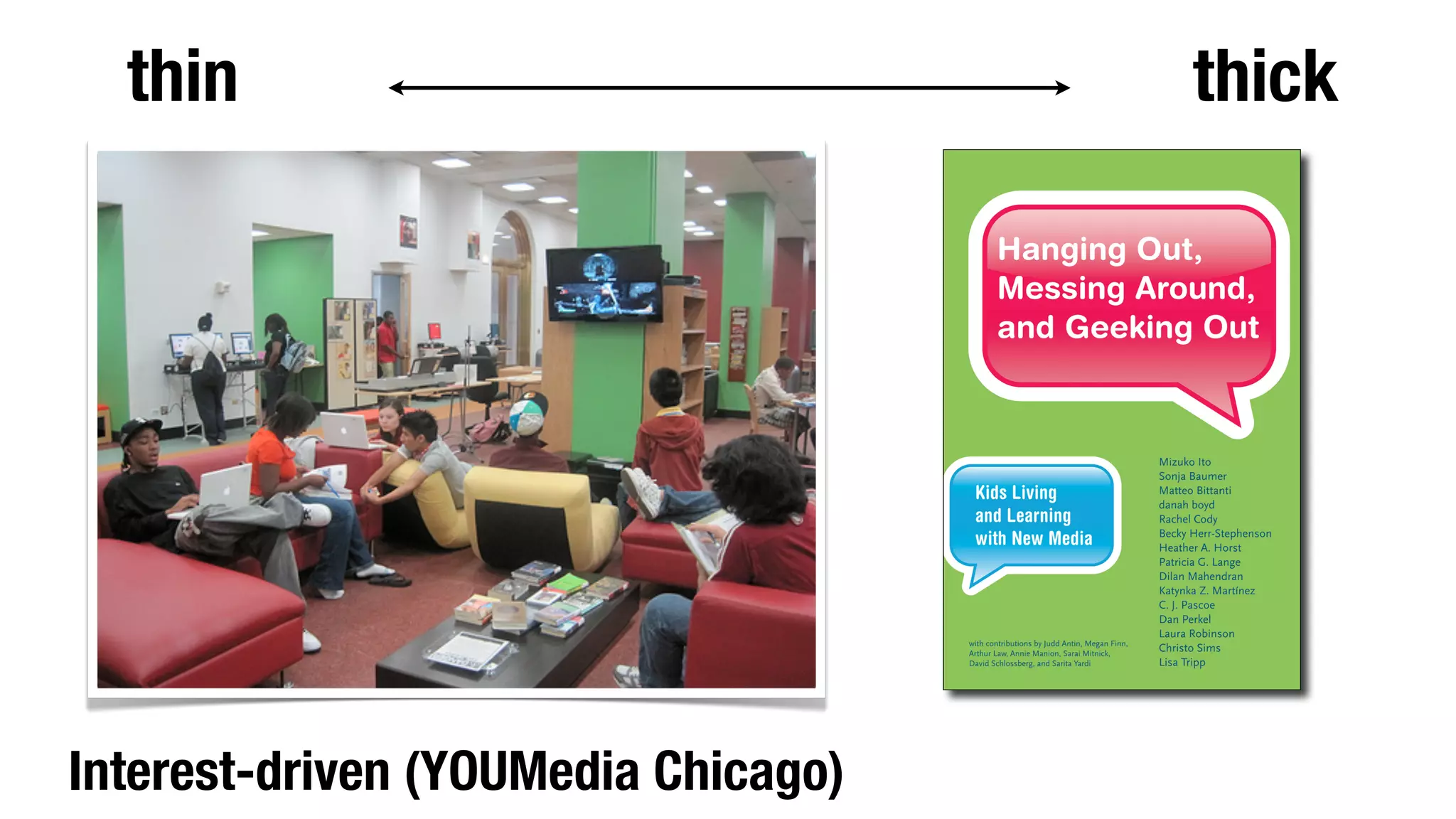 thin                               thick




Interest-driven (YOUMedia Chicago)
 