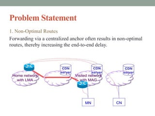 Problem Statement
1. Non-Optimal Routes
Forwarding via a centralized anchor often results in non-optimal
routes, thereby increasing the end-to-end delay.
 