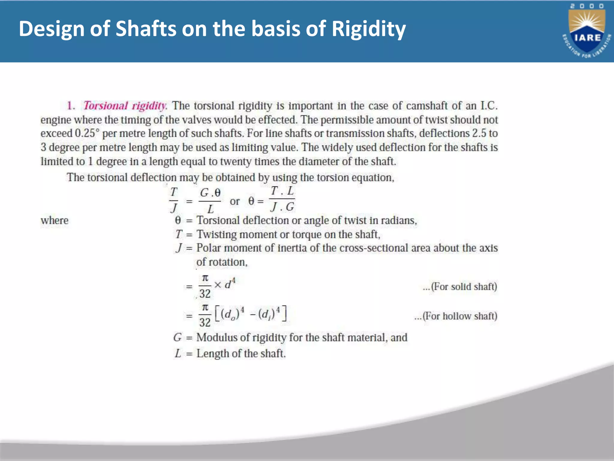 Design of Shafts on the basis of Rigidity
 