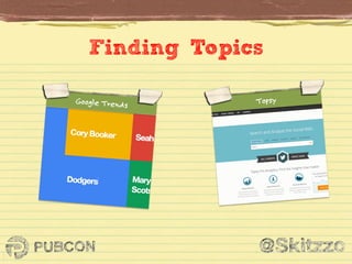 Finding Topics
Google Trends

Topsy

 