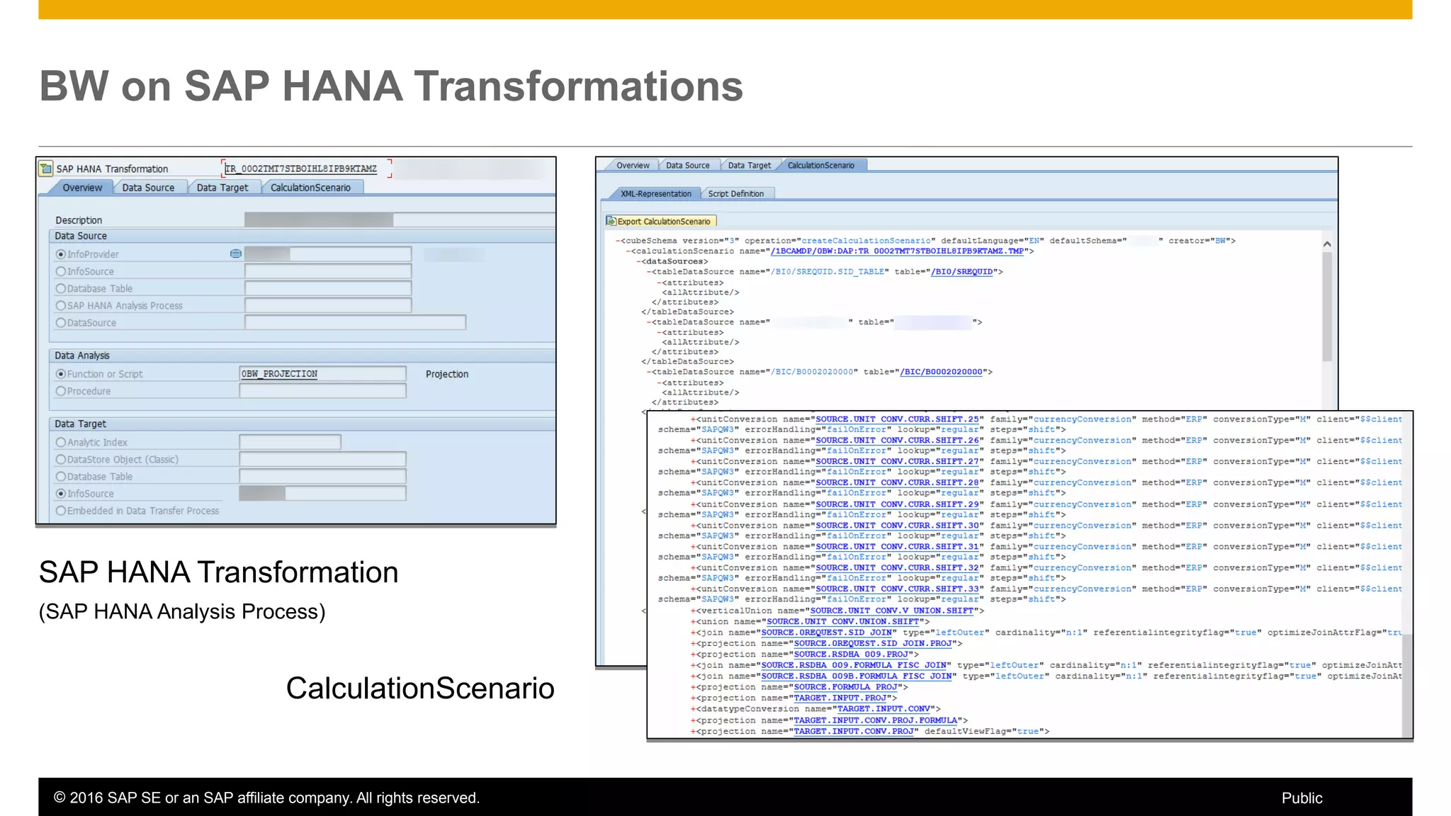 © 2016 SAP SE or an SAP affiliate company. All rights reserved. 18Public
BW on SAP HANA Transformations
SAP HANA Transformation
(SAP HANA Analysis Process)
CalculationScenario
 