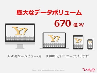 670億ページビュー/月 8,900万/日ユニークブラウザ
670 億PV
膨大なデータボリューム
 