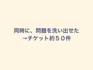 同時に、問題を洗い出せた
→チケット約５０件
 