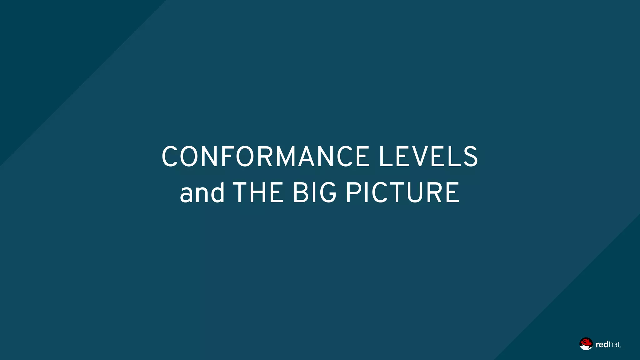 CONFORMANCE LEVELS
and THE BIG PICTURE
 