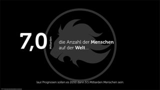7,0Milliarden
die Anzahl der Menschen
auf der Welt…
laut Prognosen sollen es 2050 dann 9.5 Milliarden Menschen sein
Quelle: http://www.internetworldstats.com/stats.htm
 