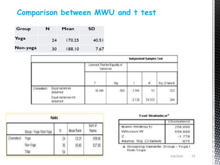 3/8/2024 22
Comparison between MWU and t test
 