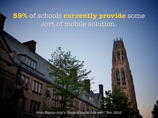 59% of schools currently provide some
        sort of mobile solution.




      from Karine Joly’s “State of the Mobile w...