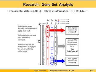 Research: Gene Set Analysis
Experimental data results + Database information: GO, KEGG. . .
David Montaner Computational Genomics @ CIPF 5/15
 