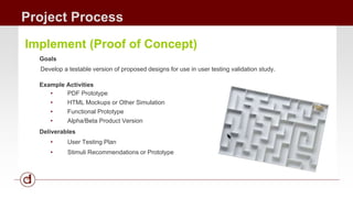 Project Process 
Implement (Proof of Concept) 
Goals 
Develop a testable version of proposed designs for use in user testi...