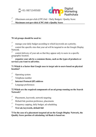 Questions and Answers to Google Adwords Fundamentals Exam by Digital ...