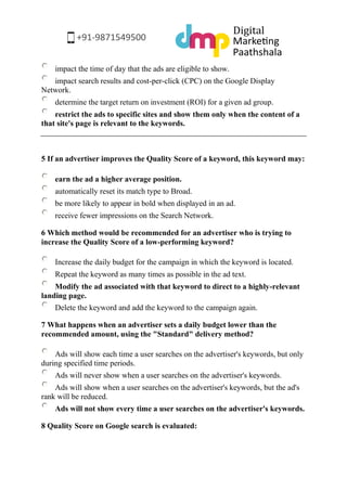 Questions and Answers to Google Adwords Fundamentals Exam by Digital ...